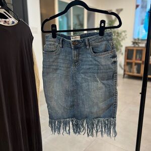 William Rast Blue Denim Pencil Skirt with Fringe